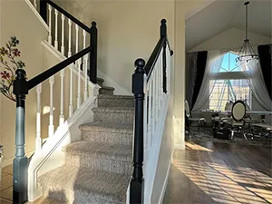 Elegant staircase with a fresh coat of paint by Plata Painting co Lincoln CA